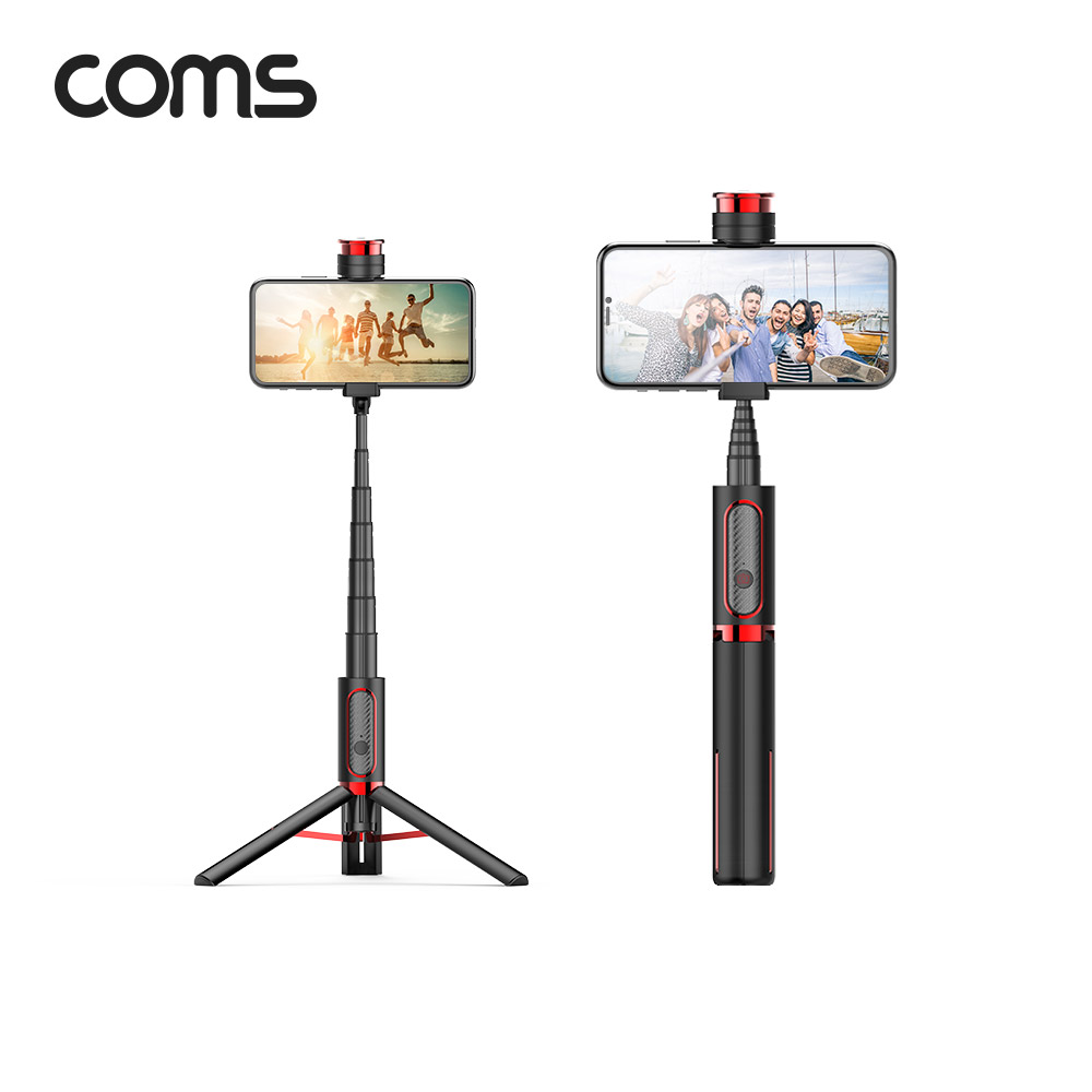 Coms 셀카봉 삼각대 블루투스 무선 리모컨 일체형 Black, 액션캠/미러리스 호환 마운트 내장