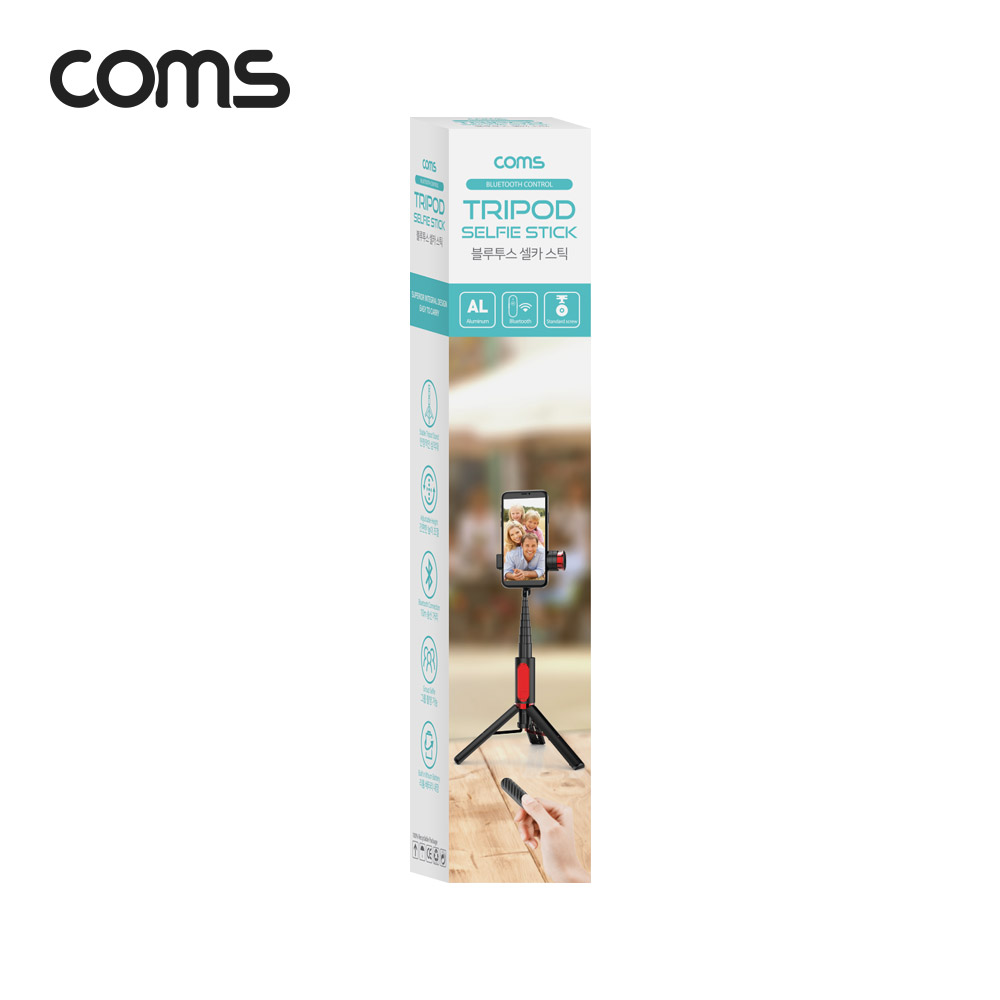 Coms 셀카봉 삼각대 블루투스 무선 리모컨 일체형 Black, 액션캠/미러리스 호환 마운트 내장