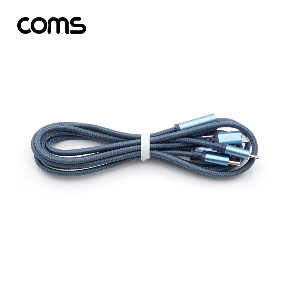 Coms 3 in 1 스마트폰 멀티 케이블 / 1.1M / 2.8A / USB 3.1 Type C, 8Pin, Micro 5Pin / Blue