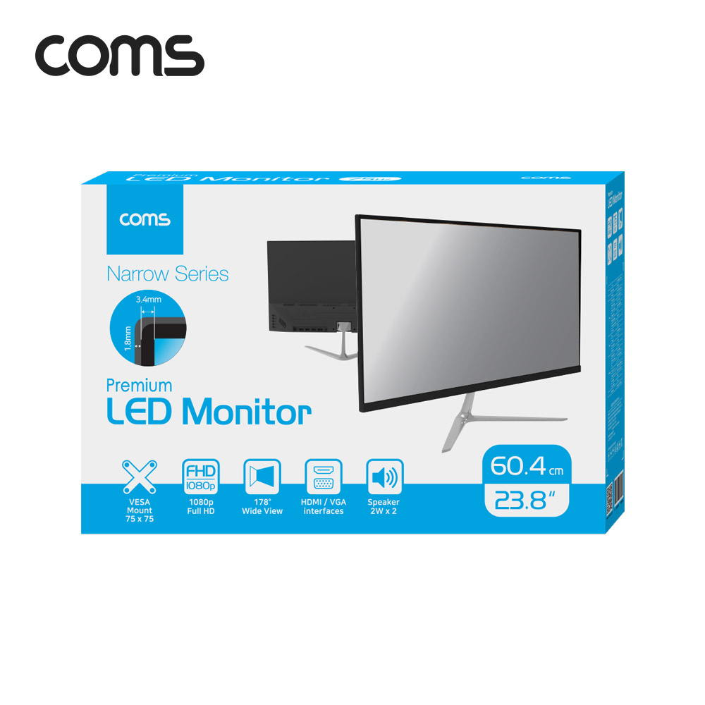 Coms LED 모니터 23.8형(60.4cm) / FullHD 해상도 / VA패널 / 광시야각 / 울트라슬림 / 75Hz