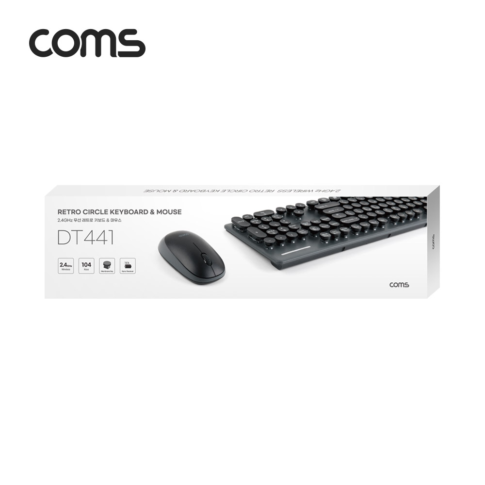 Coms 무선 키보드/마우스 콤보 세트 / 레트로 디자인 / USB 2.4GHz / 멤브레인 / 원형