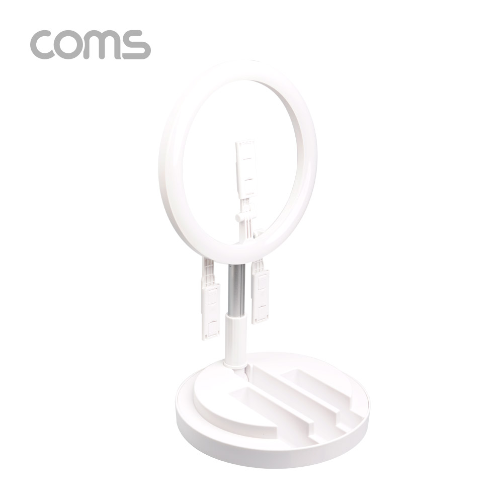 Coms LED 링 라이트 / 개인방송용 원형램프/조명/USB 전원/ 29cm /탁상/스탠드/3중 거치대