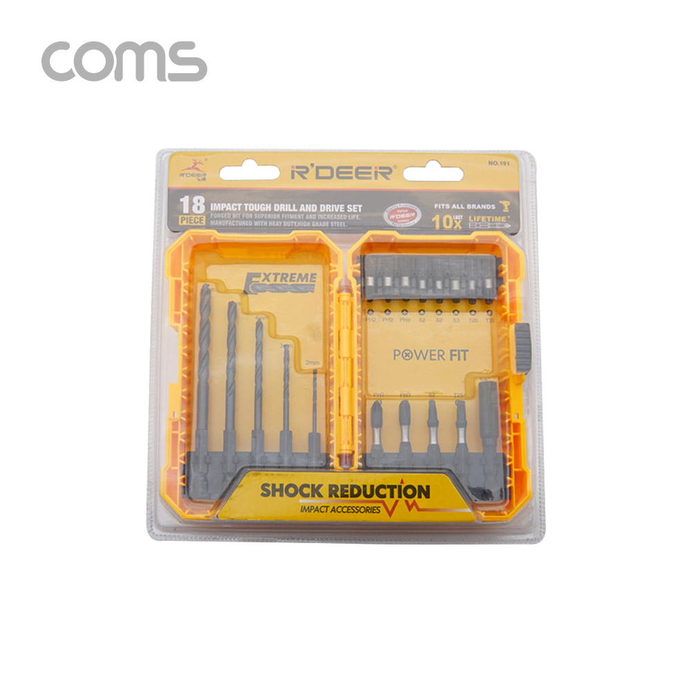 Coms 드릴비트 드라이버 비트 세트, 18개입 18pcs, 2mm~6mm, 다용도 멀티 공구, 스크류 드라이버 비트 십자 일자 별 육각