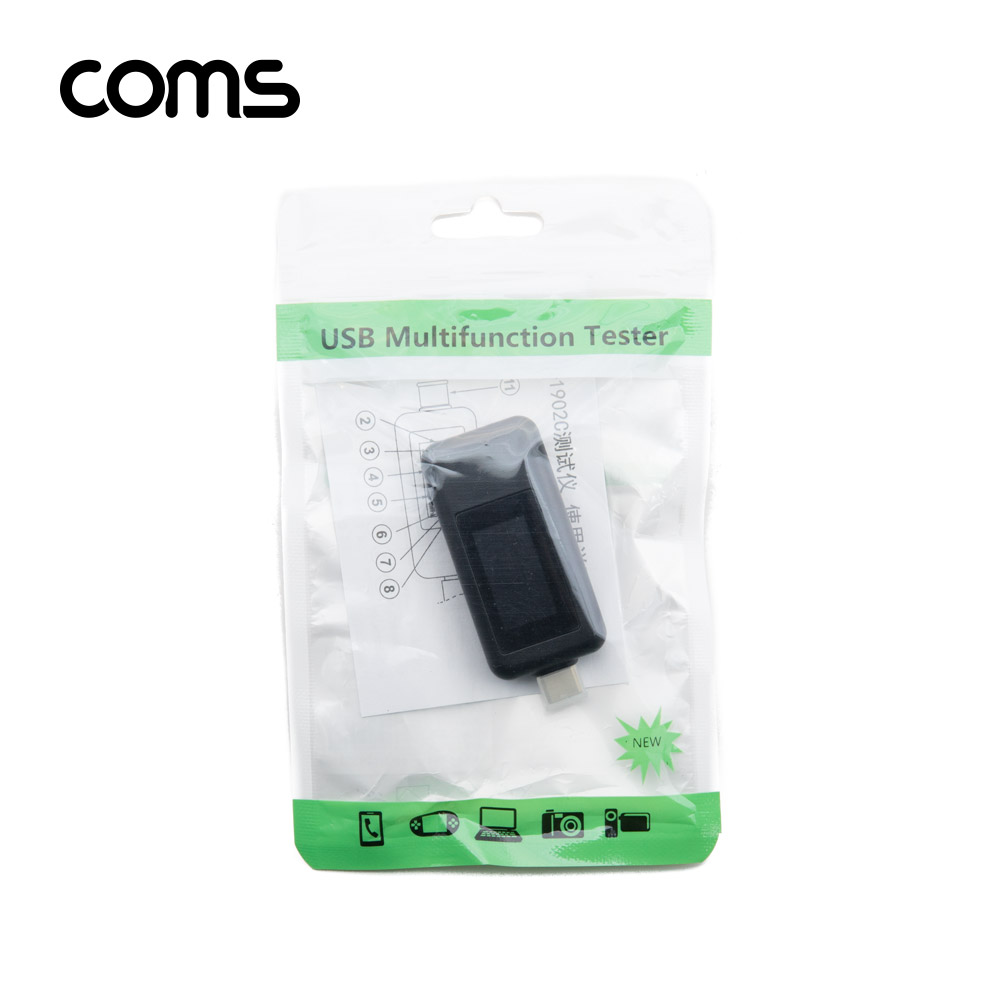 Coms USB 3.1(Type C) 테스터기 Black, 전류 전압 측정, 충전 케이블 테스트, USB C타입 연결