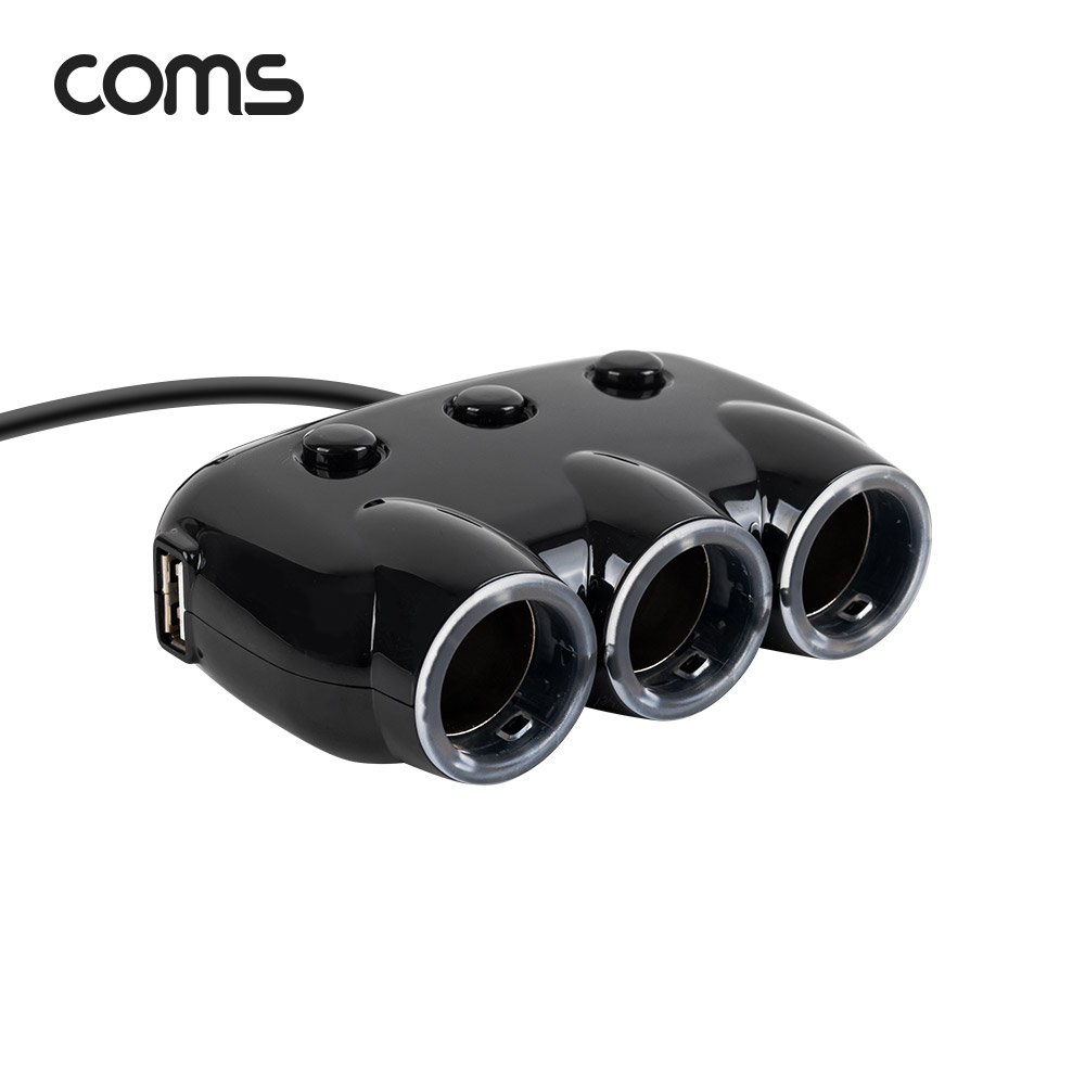 Coms 차량용 3구 멀티소켓 / 시거소켓 3구 / USB 2포트 / 개별 스위치 / 120W / 12V 24V 호환