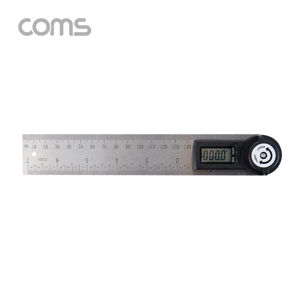 Coms 디지털 측정 자 40cm, 360도 회전 각도표시, 철제 스틸 자