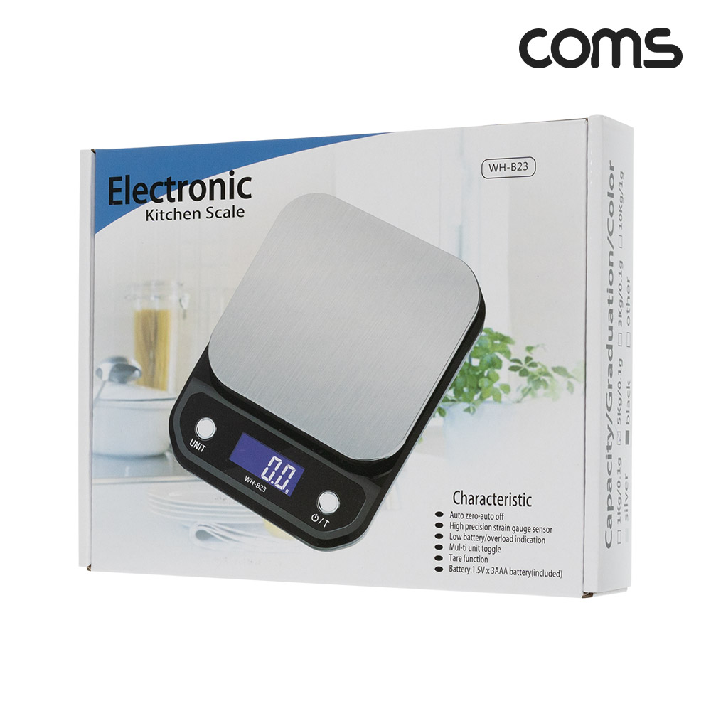 Coms 가정용 디지털 주방 저울, 전자저울, 영점기능, 측정단위, 자동전원종료, 절전기능, 요리 베이커리