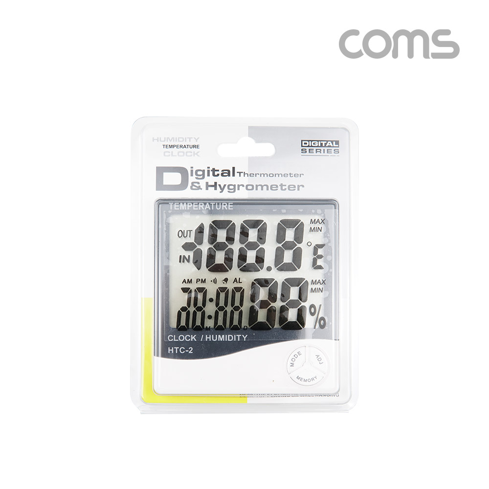 Coms 디지털 알람 온습도계, 실내, 실외(접촉온도 측정), 다용도(알람,날짜,시간)