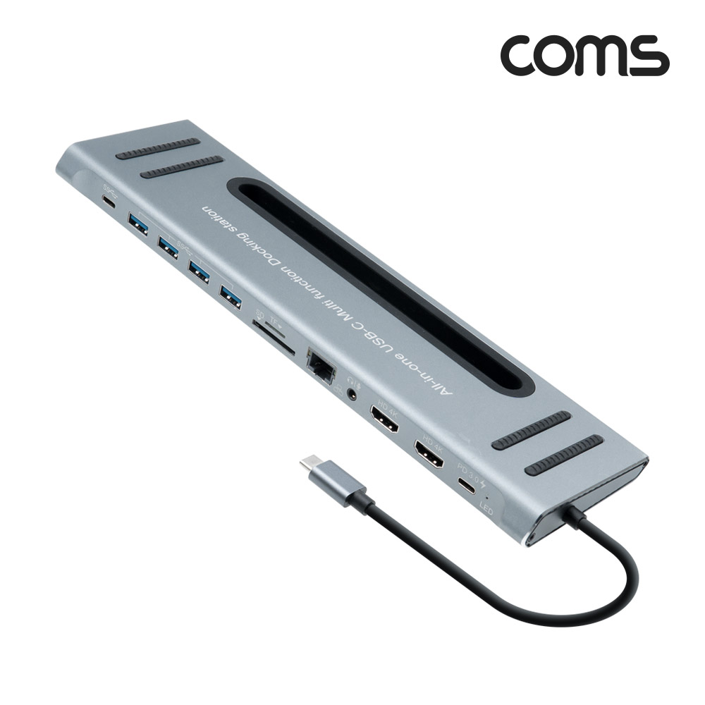 Coms USB 3.1(Type C) 멀티 도킹(컨버터/허브) 12 in 1, HDMI/Type C(PD)/SD/TF(Micro SD)/RJ45/USB 3.0/Audio, 기가비트 랜(Gigabit LAN), 4K 30Hz