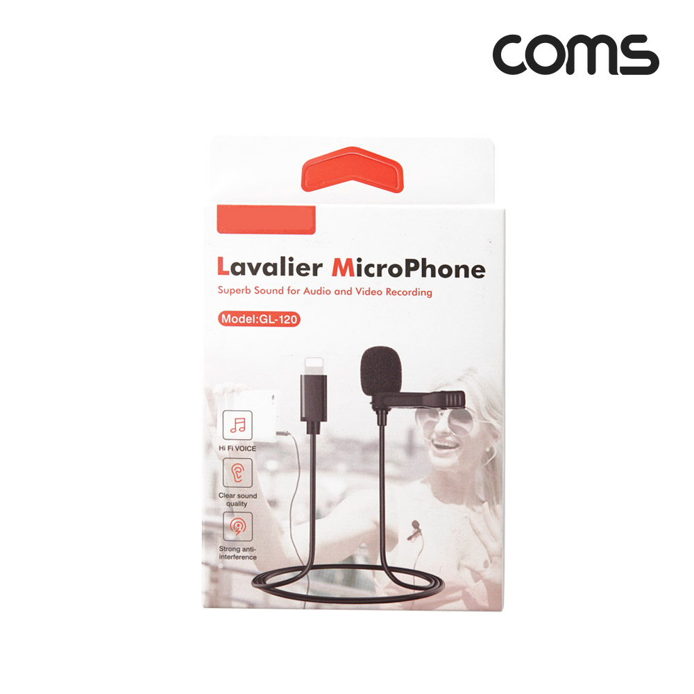 Coms iOS 8핀(8Pin) 마이크, 클립형, 소형, 미니, 핀마이크, 핀 마이크, 1.5M, Mike, Mic