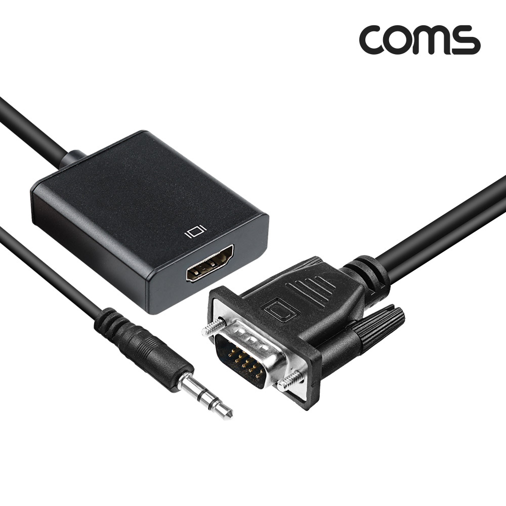 Coms VGA+스테레오(stereo 3.5mm) to HDMI 변환 컨버터/ 오디오 지원 / 케이블 타입 / 1080P, Full HD / 모니터, VGA(D-SUB, RGB)