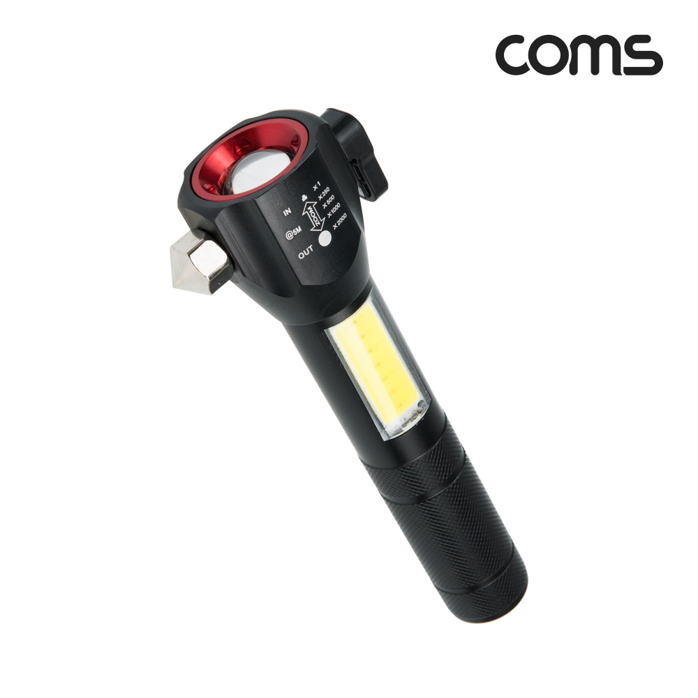 Coms 비상용 망치, LED 손전등(램프, 후레쉬, 랜턴), 줌인아웃 라이트, 충전식, 벨트커팅, 자석 Silver, 야간 활동(등산, 레저, 캠핑, 낚시)