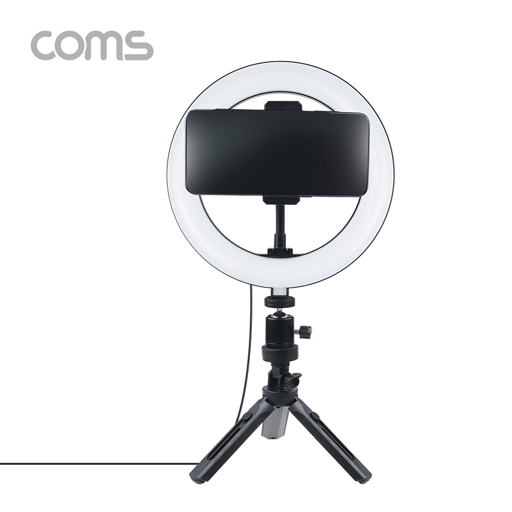 Coms LED 링 라이트, 삼각대 포함, 카메라 사진, 동영상 개인방송 스튜디오 보조장비 원형 램프(랜턴), 20cm ,탁상용 스튜디오 미니 조명, 밝기 조절 가능