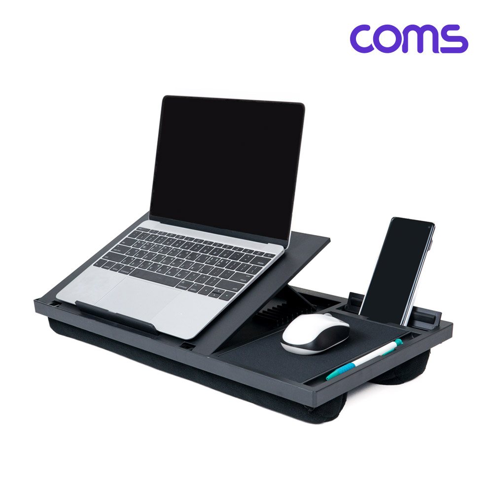 Coms 랩 데스크 LAP DESK 노트북 무릎 스탠드 받침대 침대거치(독서/메모/스케치 등 다기능) 각도조절 마우스패드 스마트폰 거치 펜 수납