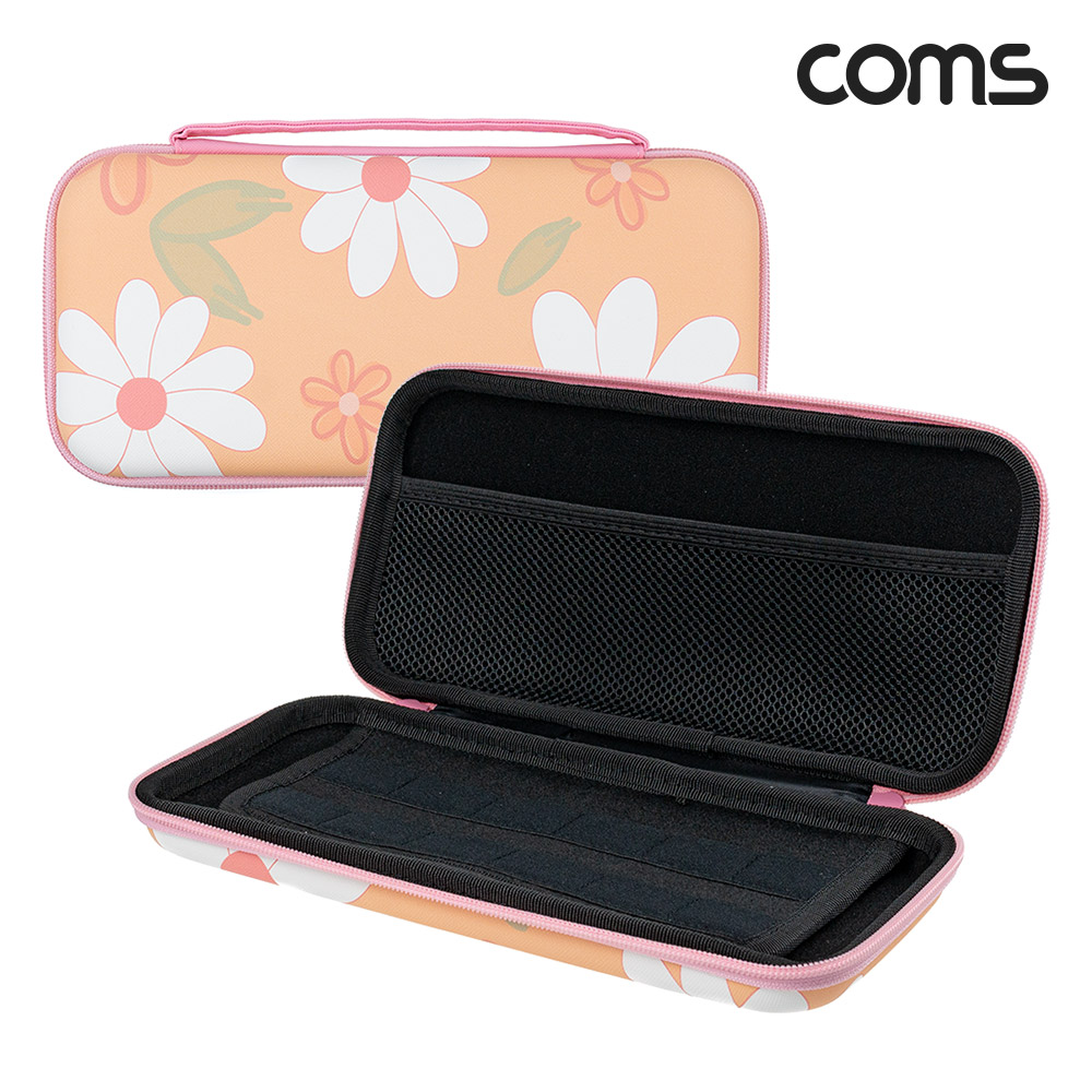Coms 다용도 파우치 케이스 26x12x4.3cm 꽃무늬 그물망 밴딩 수납 (소품 보관 및 휴대)