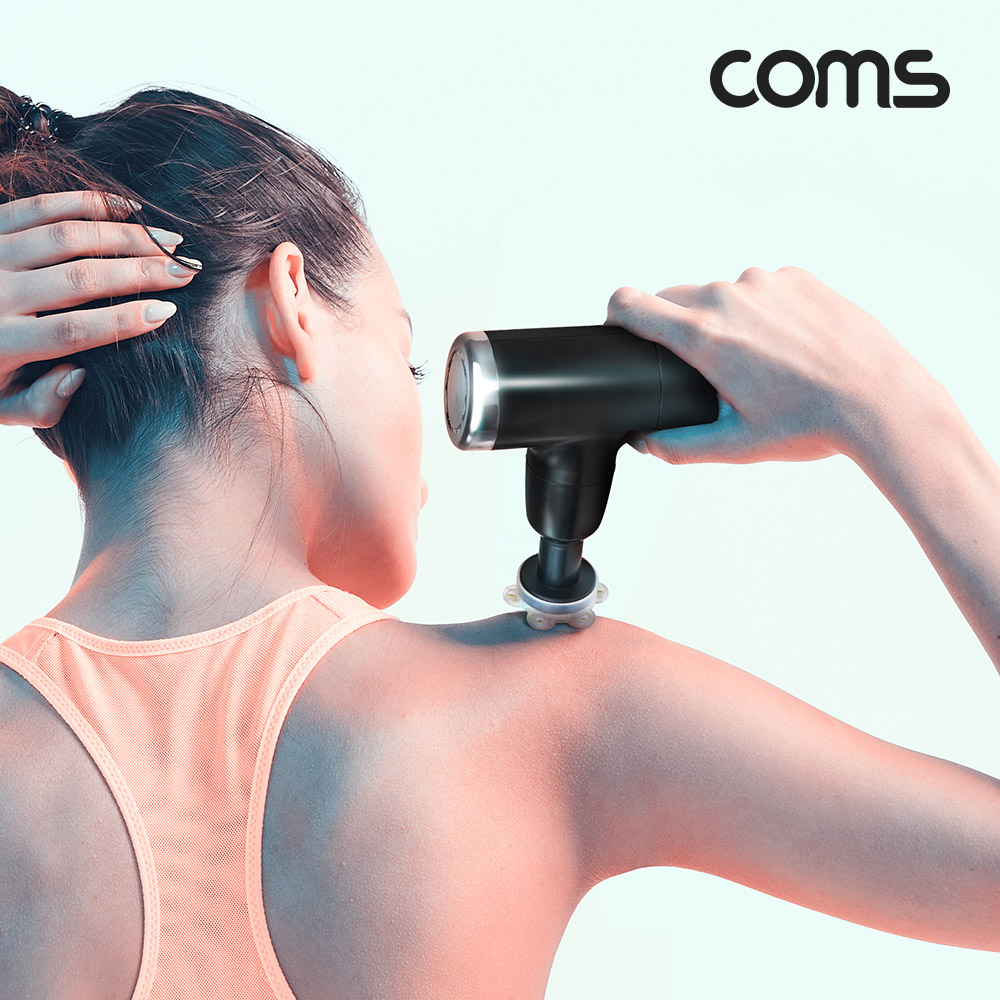 Coms 알파 힐링칩 초소형 무선 진동 마사지건, 5종 헤드, 알파칩 개별사용가능, 초경량, 4단 강도조절 2400~3200RPM