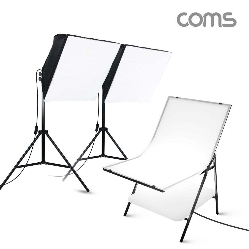 Coms 지속광 소프트 박스 누끼 촬영 세트(소형 60W 2개입), 사각 LED 조명&테이블, 그림자 제거, 접이식 미니 스튜디오, 후보정 작업이 필요없는 제품 촬영 세트, 누끼보드, 제품 상품 사진 촬영 방송 장비, 1인 개인방송 유튜브 쇼핑몰