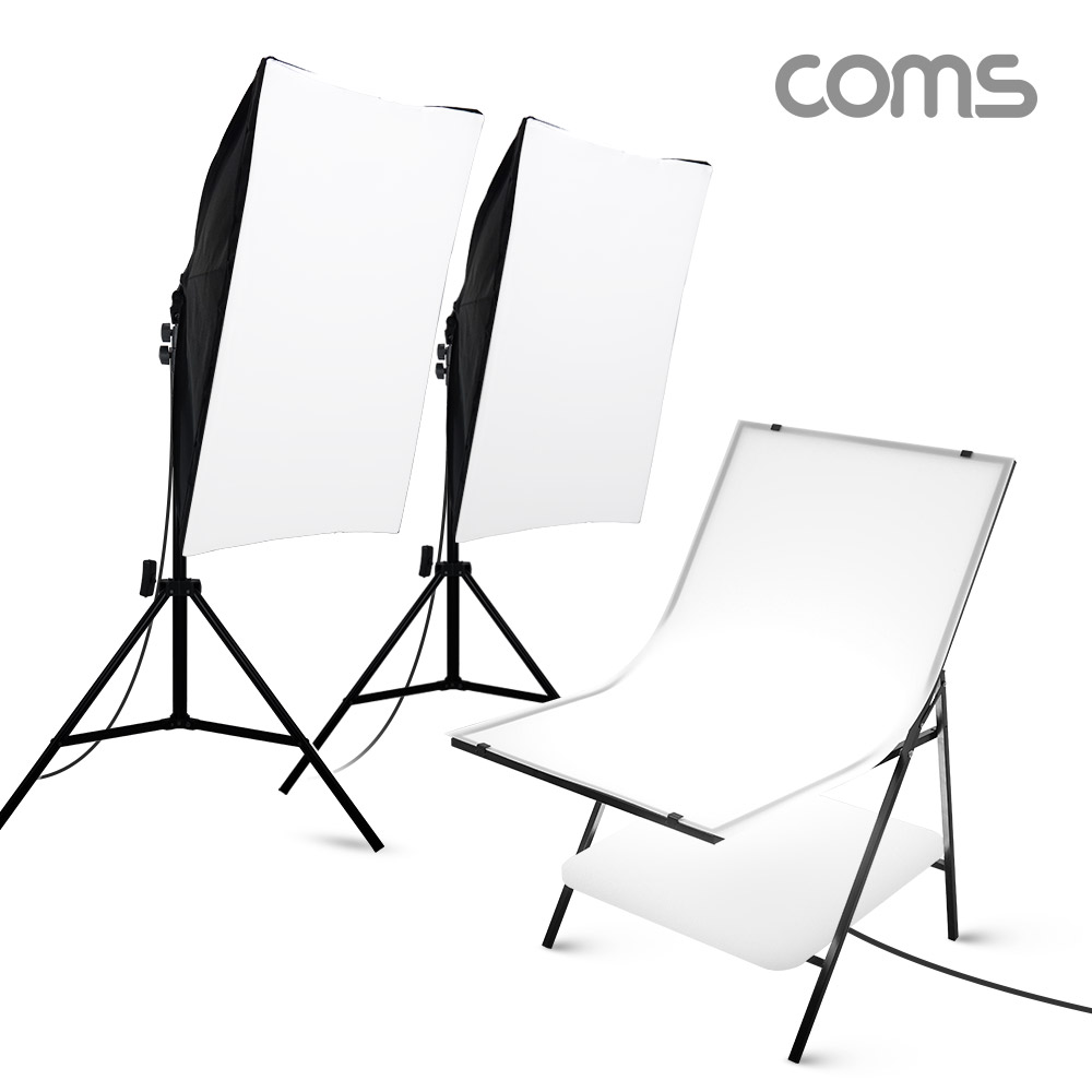 Coms 지속광 소프트 박스 누끼 촬영 세트(중형 100W 2개입), 사각 LED 조명&테이블, 그림자 제거, 접이식 미니 스튜디오, 후보정 작업이 필요없는 제품 촬영 세트, 누끼보드, 제품 상품 사진 촬영 방송 장비, 1인 개인방송 유튜브 쇼핑몰