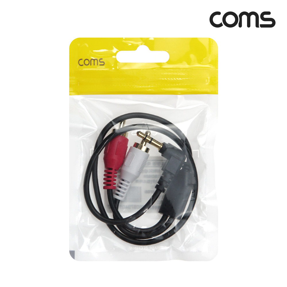 Coms 스테레오 3극 to RCA 2선 케이블 50cm, 3.5mm Stereo 3극 M 꺾임 to 2RCA M