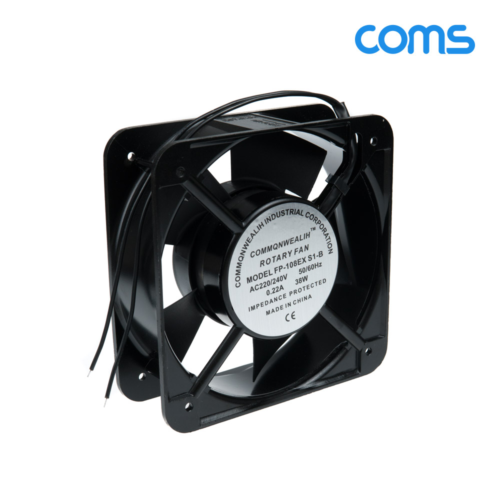 Coms 다용도 환풍기 사각 쿨러, AC 220V 전원 제작용 2선, 쿨러 케이스 Case, 쿨링, 그릴(보호망), 산업용, 화장실, 창고, 산업현장, 환기구, 150mm, 38W, 볼 베어링