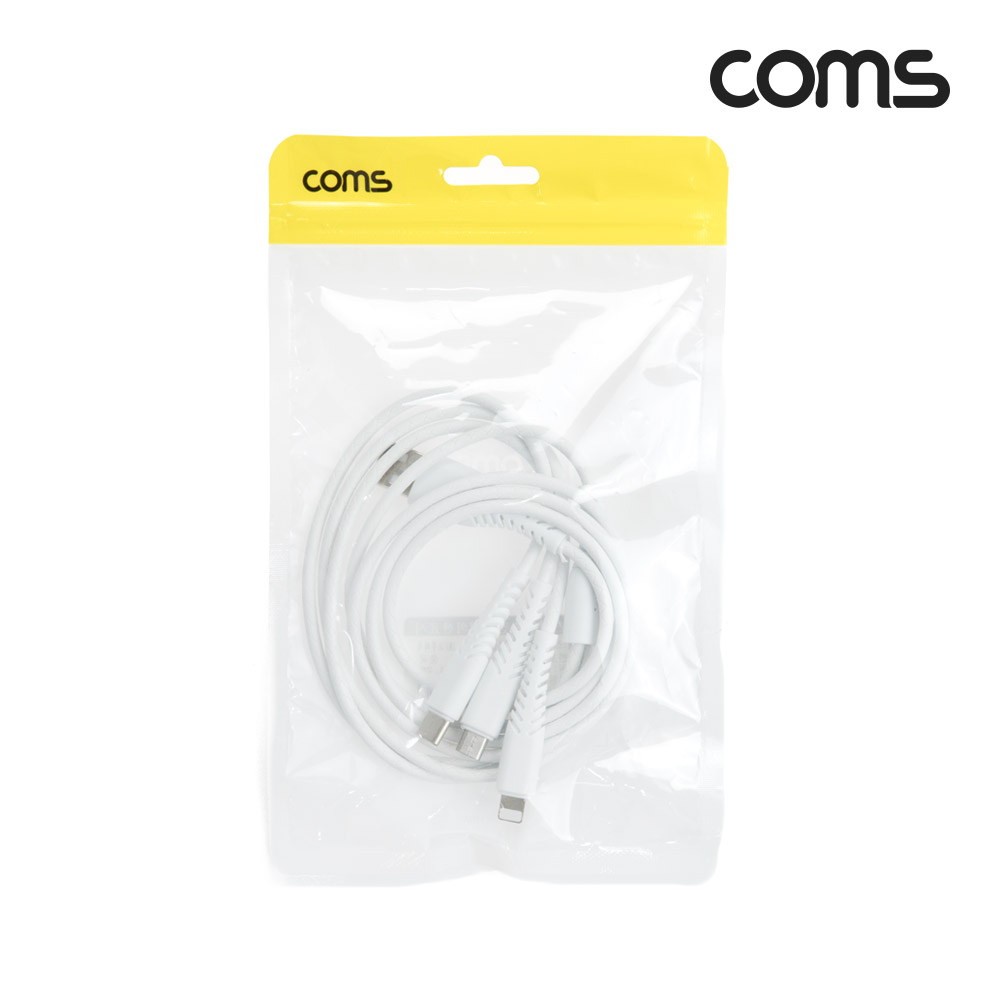 Coms 스마트폰 3 in 1 멀티 충전 케이블, USB 3.1 Type C/Micro 5P/8P, White