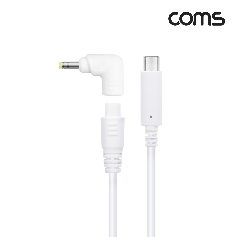 Coms USB 3.1(Type C) 노트북 전원 변환 케이블(PD to DC 팁 BenQ,DELL,COMPAQ 전용), 충전, 젠더, 1.2m, White 19V