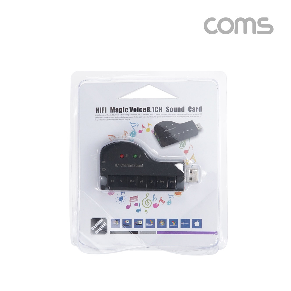 Coms USB 사운드카드 8.1채널, 오디오 컨버터, 스테레오 3.5 마이크 스피커, 음소거 뮤트 볼륨 소리조절 재생 기능