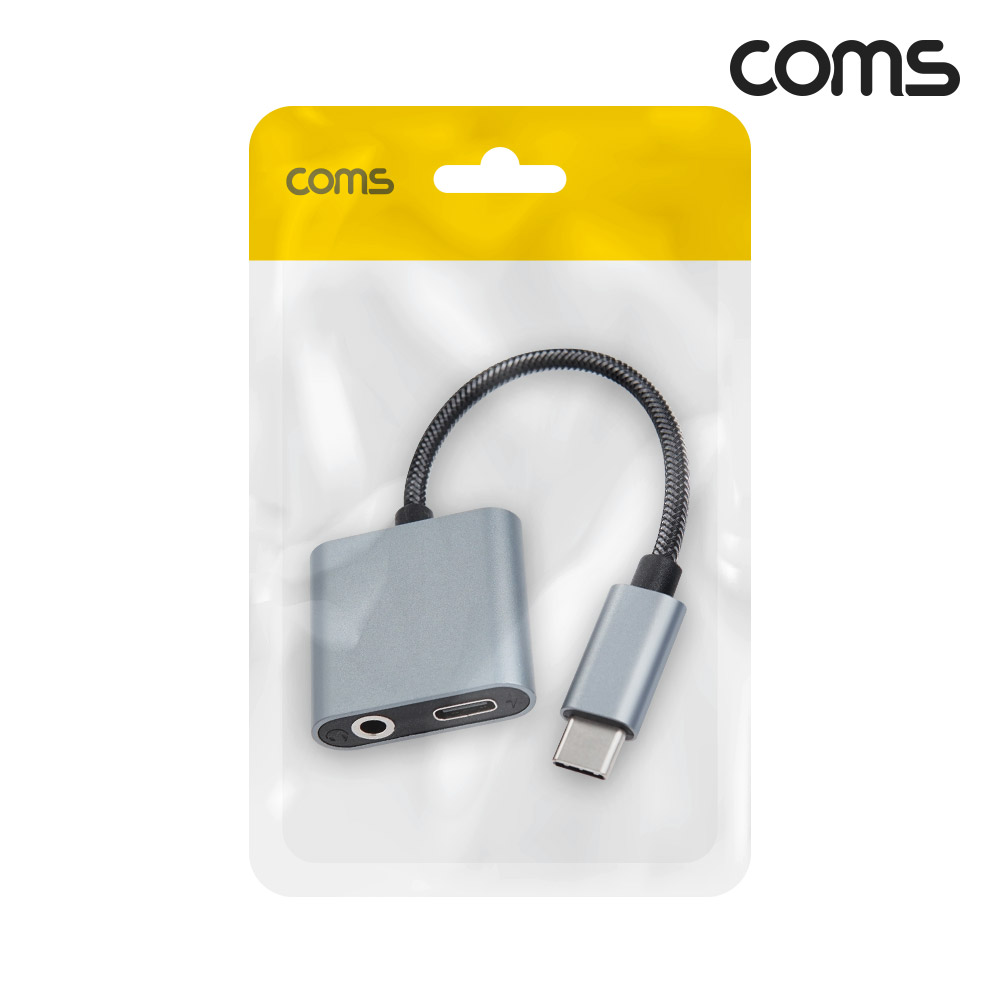 Coms USB 3.1(Type C) AUX 젠더 15cm Metal 메쉬 C타입 to C타입 충전 + 3.5mm 이어폰 단자 동시충전