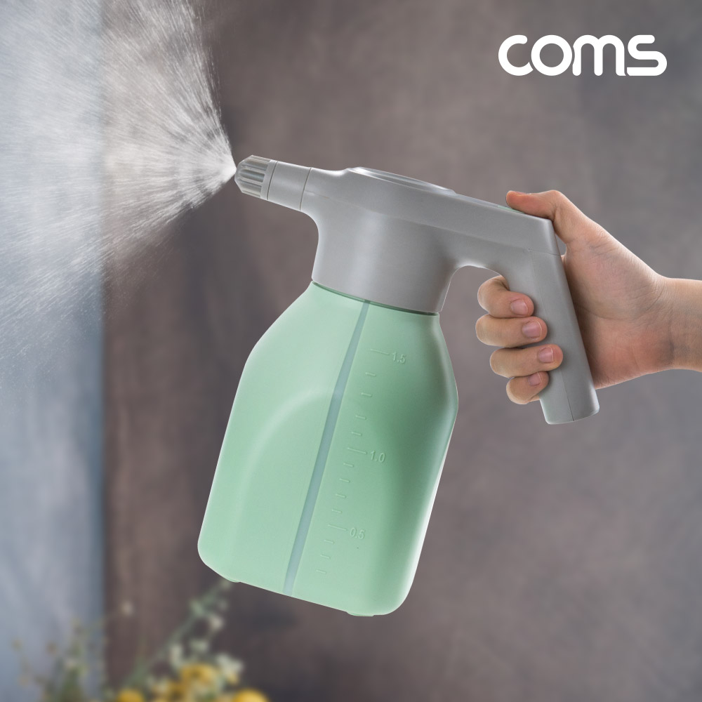 Coms 원터치 전동 분무기 1.5L 대형, 자동분사, 대용량, 원예 청소 세차 소독 살균, 물뿌리개, 스프레이
