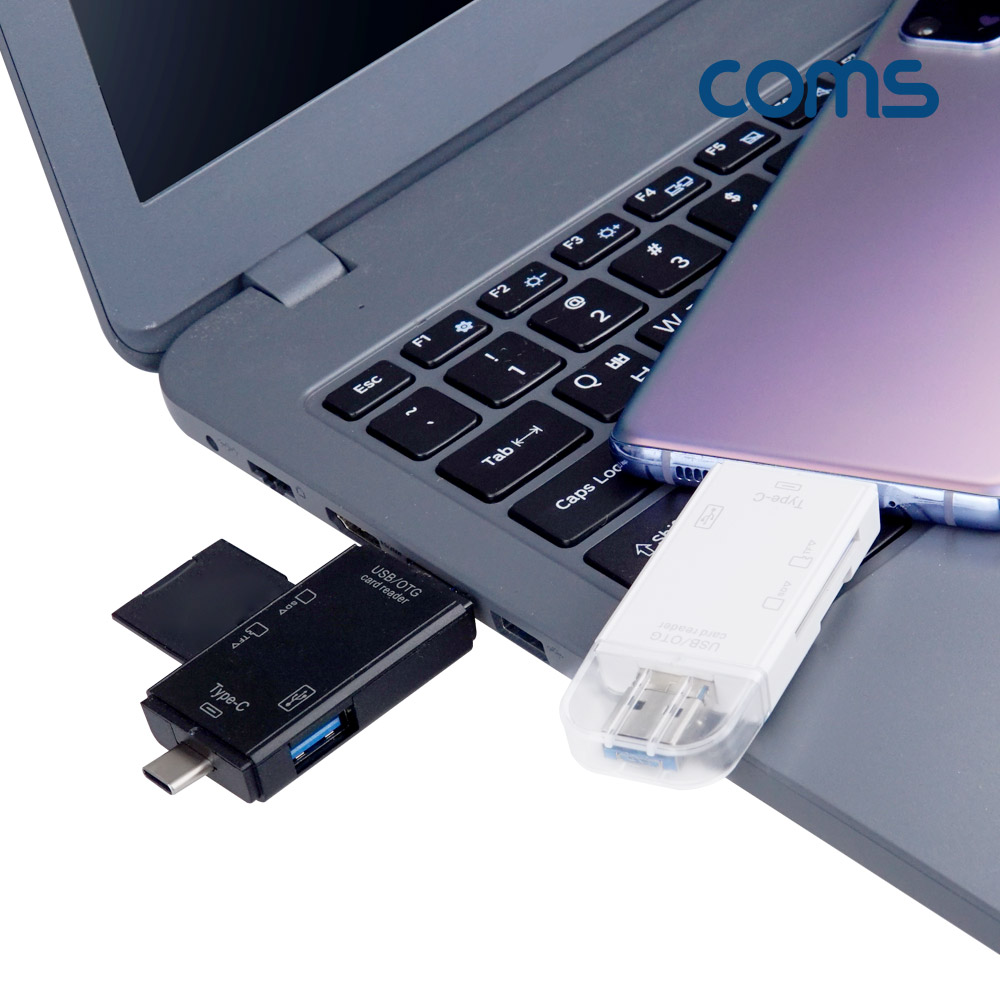 Coms USB 3.1(Type C) 멀티 카드리더기, black, OTG, USB 2.0, S, TF(Micro SD)