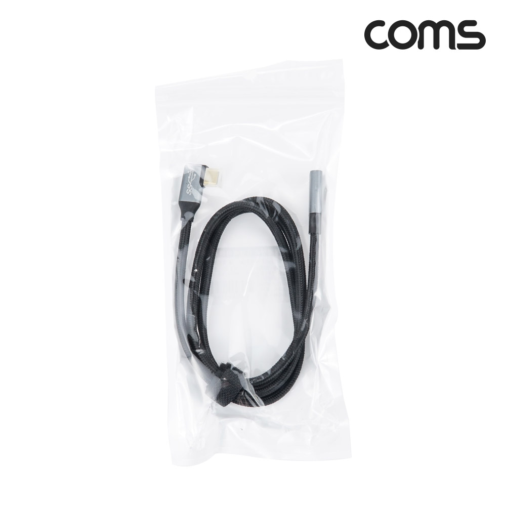 Coms USB 3.1(Type C) 연장 케이블(M/F) 1M GEN2 10Gbps C타입 한쪽 꺾임 Metal/Black
