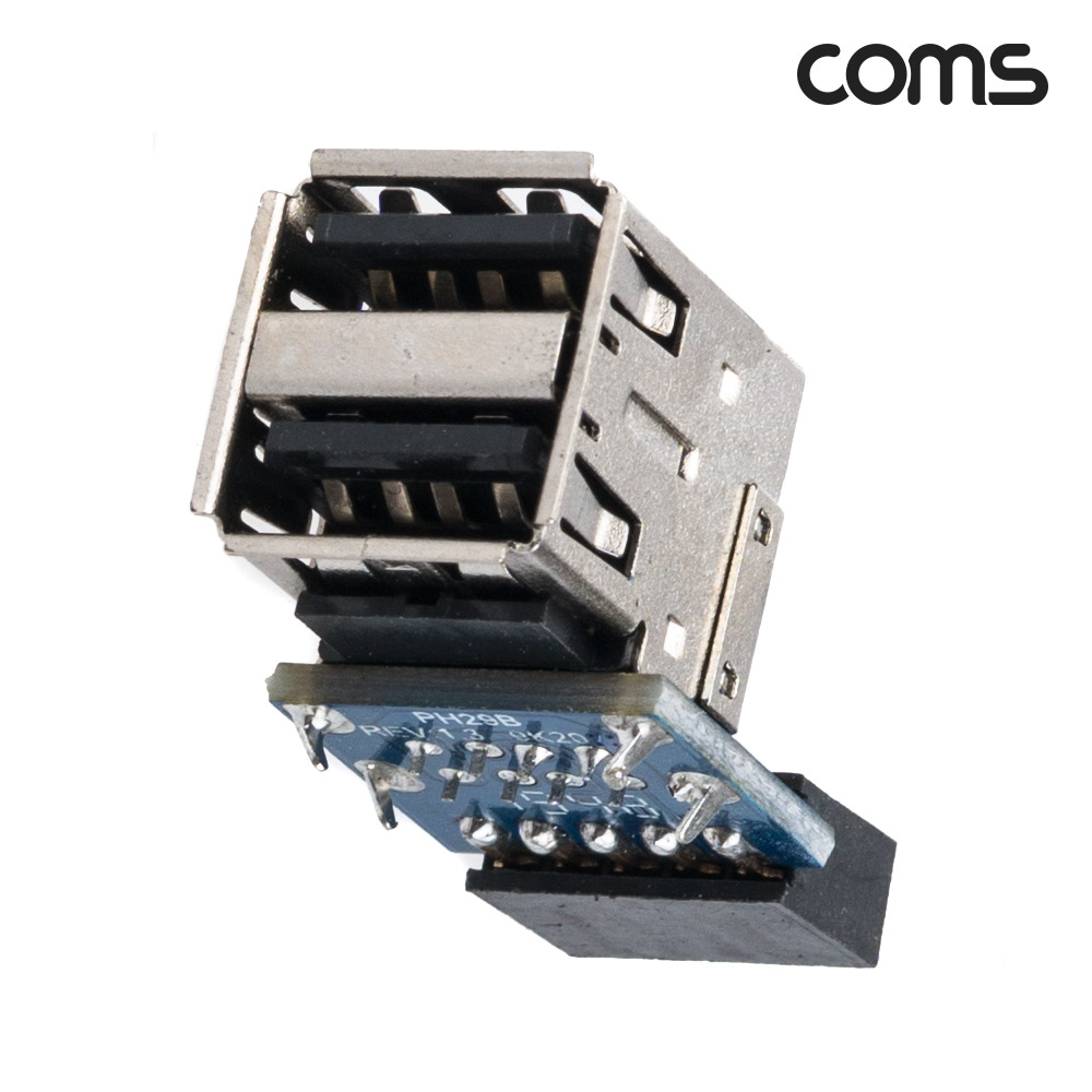 Coms USB 포트 9Pin to USB 2.0 A 2Port 메인보드 연결 상하꺾임 하향 9Pin F to USB AF