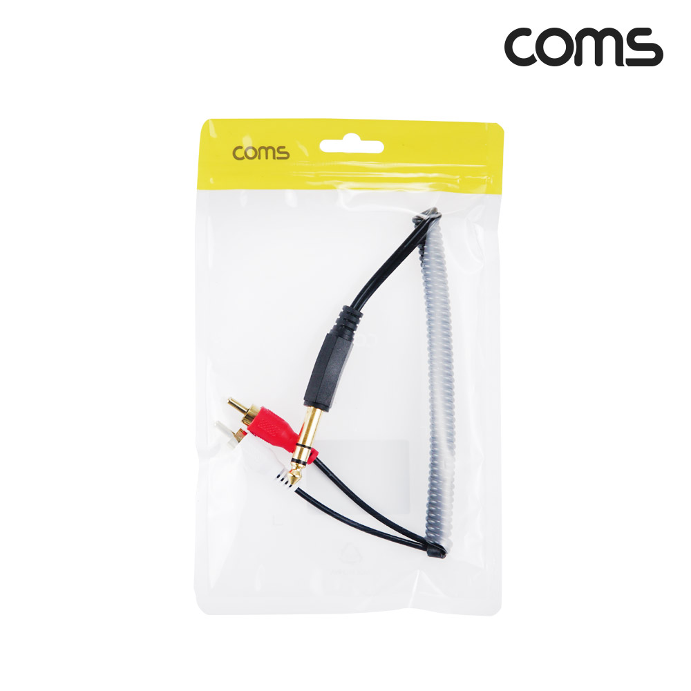 Coms AV 스프링 케이블, RCA 2선(M) to 6.5 Stereo 스테레오 (M) 30cm~80cm, 오디오 변환