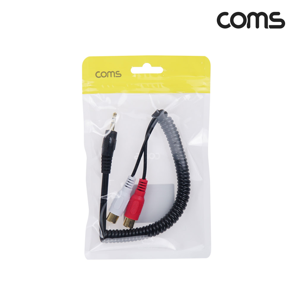 Coms AV 스프링 케이블, RCA 2선(F) to 3.5 Stereo 스테레오(M) 30cm~80cm, 오디오 변환