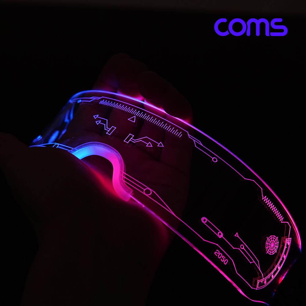 Coms 사이버펑크 LED 고글, 듀얼 모듈 발광 안경, 공상과학, SF 컨셉, 사진촬영, 미래 야광 네온 선글라스 선물 유튜버 틱톡