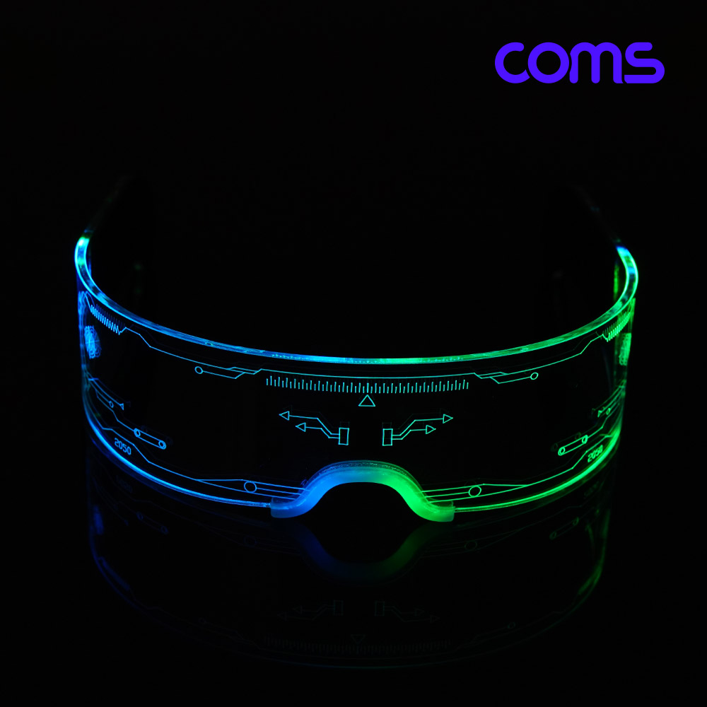 Coms 사이버펑크 LED 고글, 듀얼 모듈 발광 안경, 공상과학, SF 컨셉, 사진촬영, 미래 야광 네온 선글라스 선물 유튜버 틱톡
