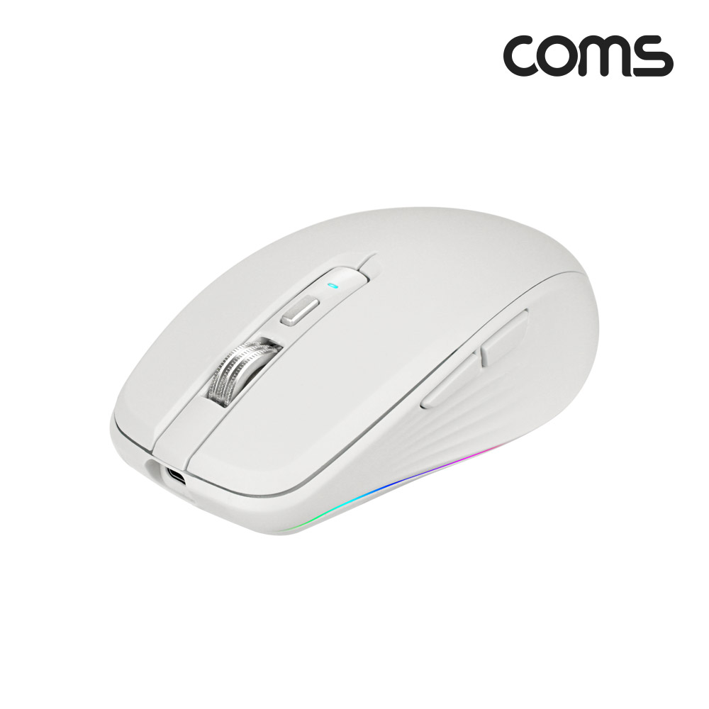 Coms LED 무선 블루투스 혼용 마우스 화이트, White, 블루투스 v5.1 / 무선 2.4Ghz, 하이브리드, 무소음, 사이드버튼, C타입 충전, USB 3.1 (Type C)