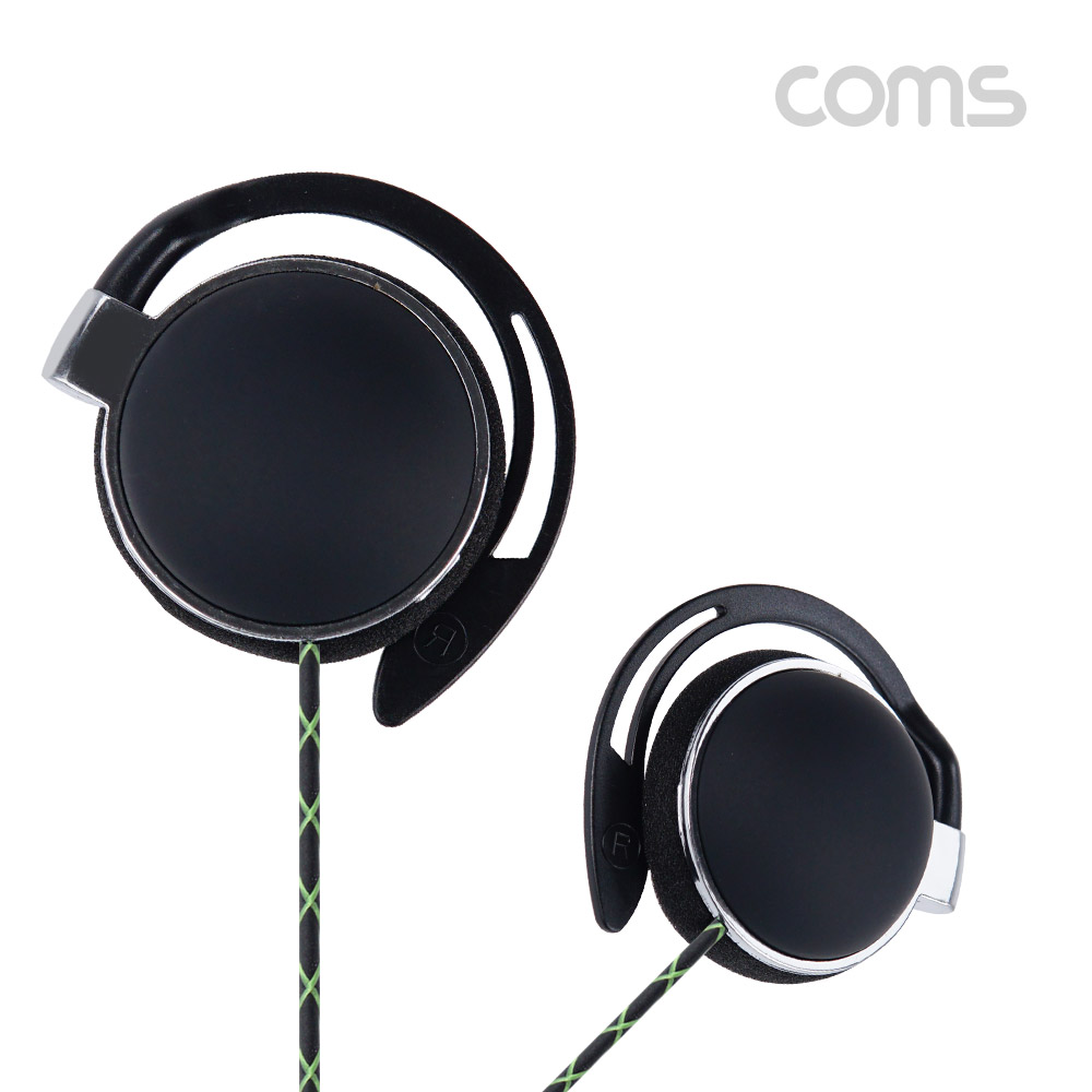 Coms 클립형 스테레오 이어폰 1.2m, 3.5mm 스테레오 / 컨트롤 리모콘, 마이크, Stereo, Black, 스포츠, 야외 활동, 운동
