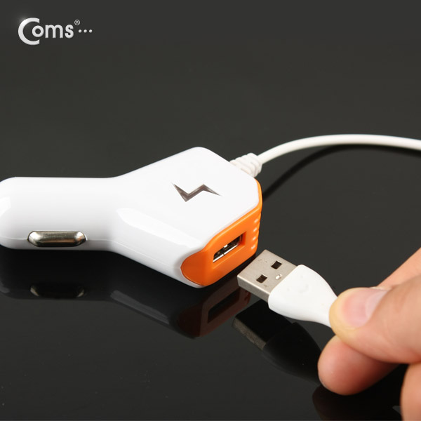 Coms 차량용 USB 1P 시가잭+충전케이블(iOS 스마트폰 5/5S) 5V/2.1A / 시거잭