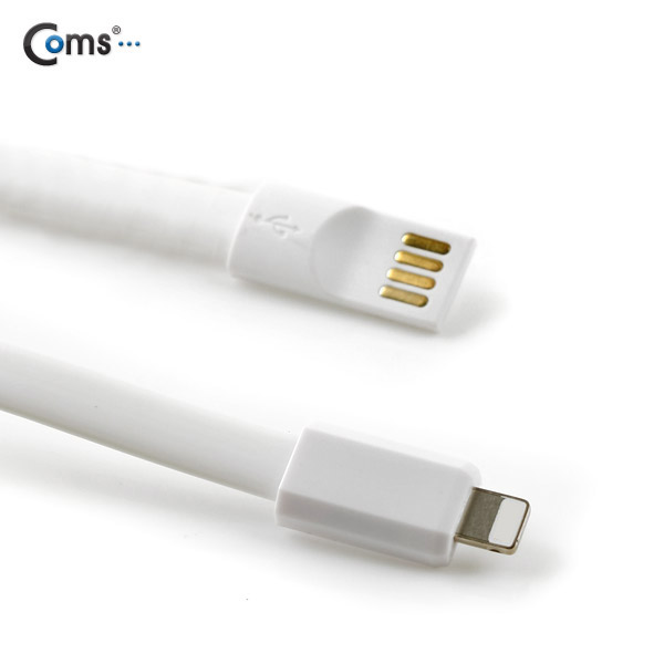 Coms iOS 스마트폰5 8핀 (8Pin) 케이블(Flat형/자석), White, 1.2M