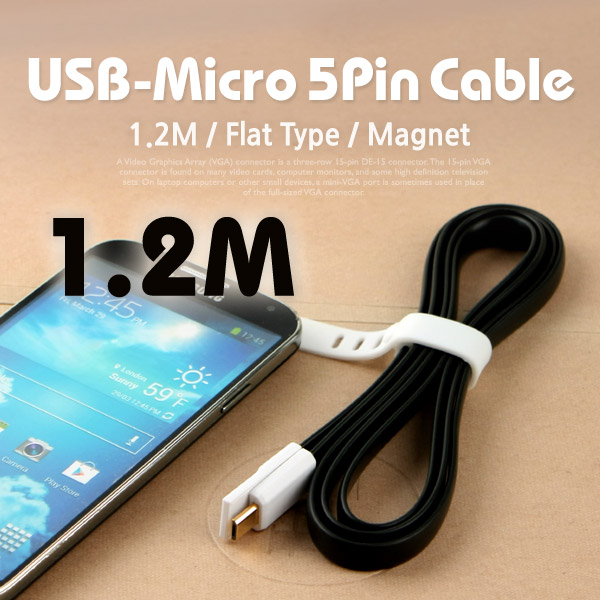 Coms USB/Micro USB(B) 케이블(Flat형/자석), Black, 1.2M