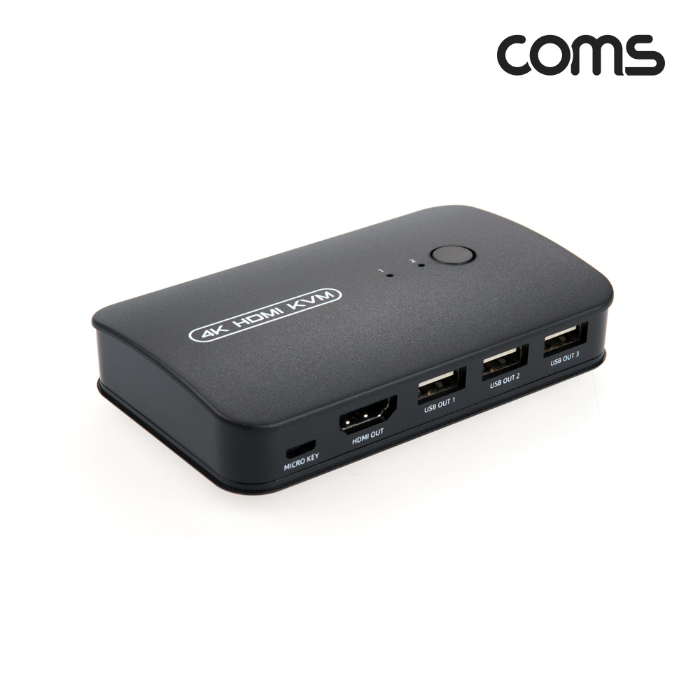 Coms HDMI KVM 스위치 선택기 2:1 PC 2대연결 USB 3포트 주변장치연결 원거리 조작