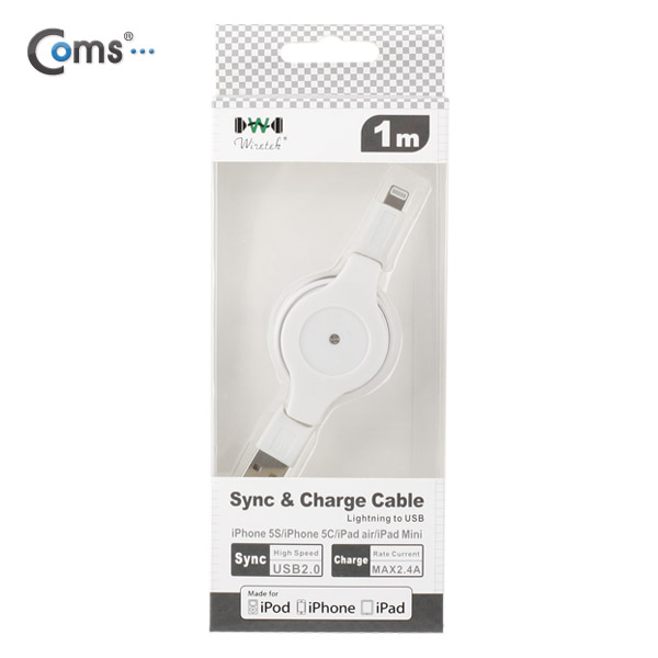 Coms MFi 공식인증 아이폰 5 케이블(자동감김/충전/데이터), 1M, White