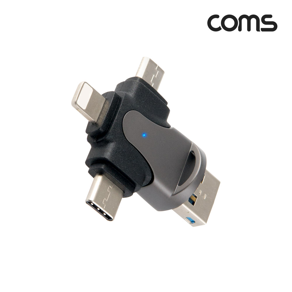 Coms 4 IN 1 OTG 멀티 카드리더기 TF/Micro SD전용 USB 3.1(Type C) USB-C 8P 8핀 USB-A Micro5P 마이크로 5핀 소형 미니 휴대용 올인원