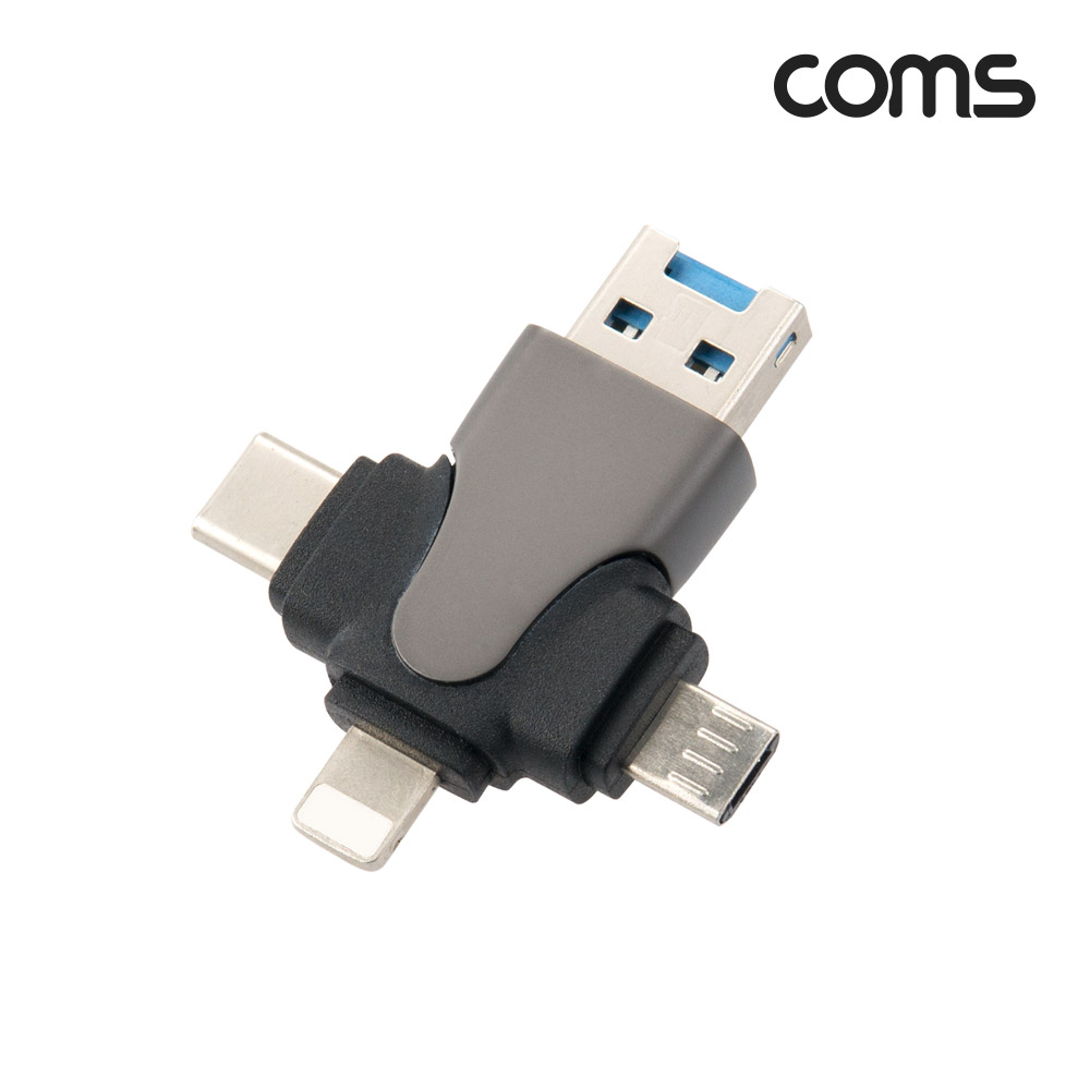 Coms 4 IN 1 OTG 멀티 카드리더기 TF/Micro SD전용 USB 3.1(Type C) USB-C 8P 8핀 USB-A Micro5P 마이크로 5핀 소형 미니 휴대용 올인원