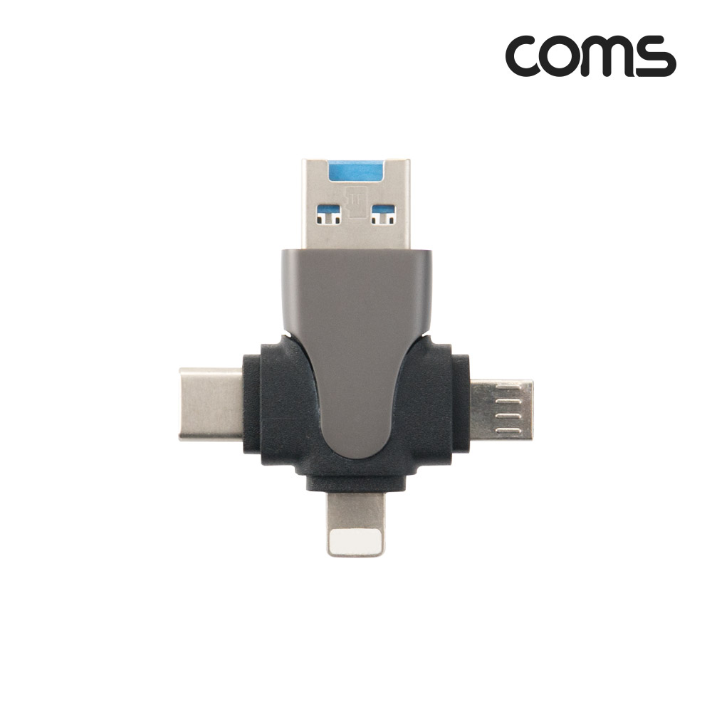 Coms 4 IN 1 OTG 멀티 카드리더기 TF/Micro SD전용 USB 3.1(Type C) USB-C 8P 8핀 USB-A Micro5P 마이크로 5핀 소형 미니 휴대용 올인원
