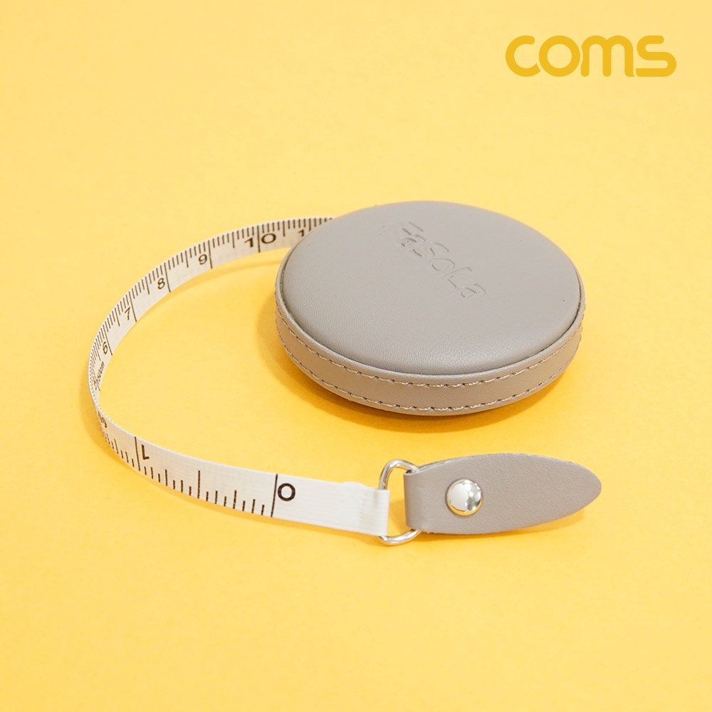 Coms 휴대용 미니 줄자 사이즈 측정 자동감김 원터치 PU가죽 원형
