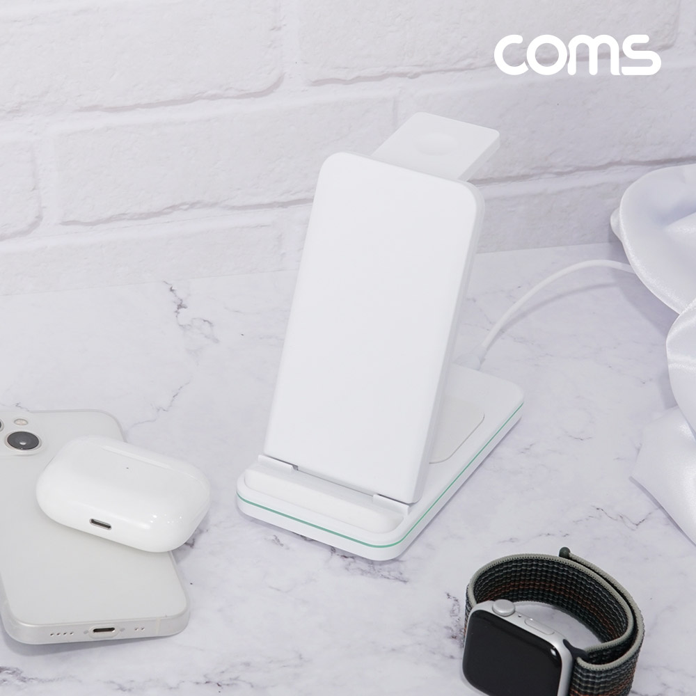 Coms 3 IN 1 멀티 고속 무선 충전기 iOS스마트워치전용