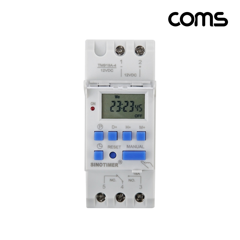 Coms DC 전용 타이머 스위치 TN919A-4 배터리 사용 24시간 일주일 단위