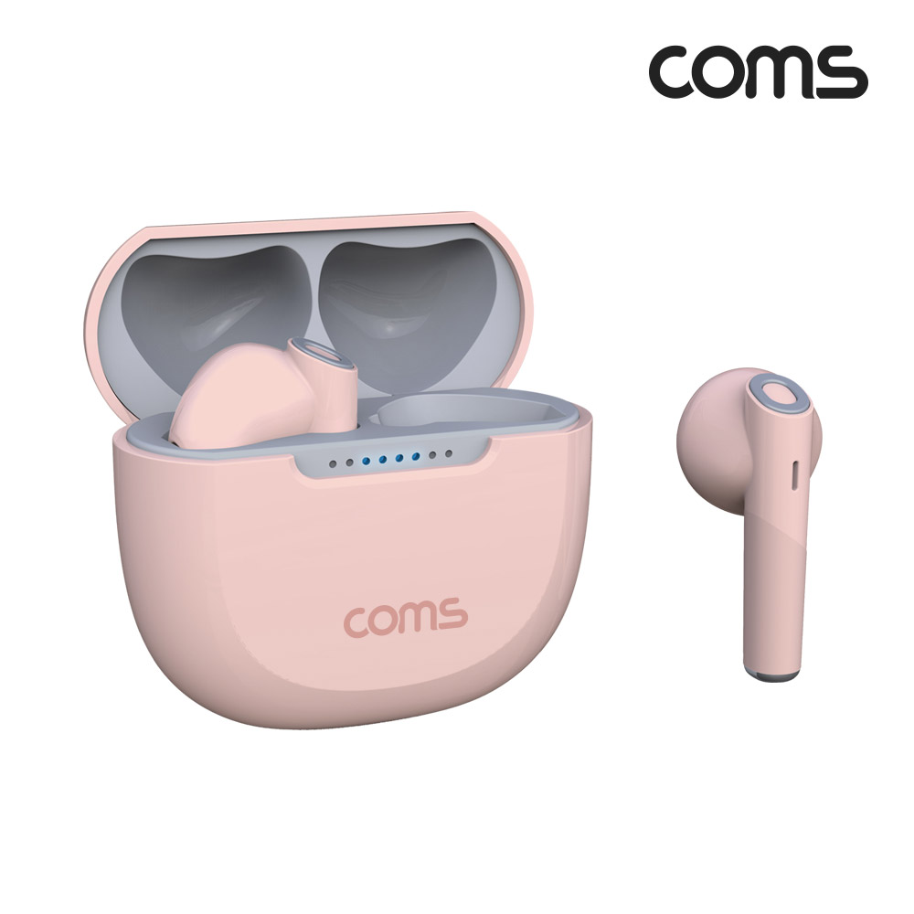 Coms 블루투스 무선 이어폰 핑크 5.3v 중저음 베이스 강화 무압박 걸침방식 자동페어링 핸즈프리
